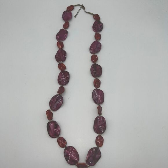 Retro Purple and Red Molded Plastic Bead Necklace - Picture 1 of 5